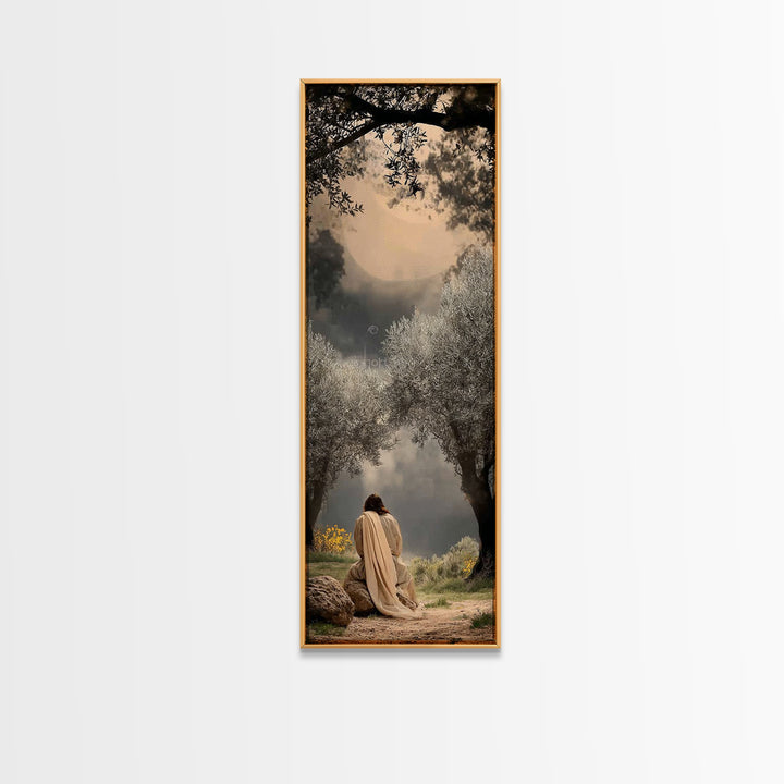 Sacred Pasture Glow – Framed Canvas Print – Christian Art – Jesus Painting – Skinny Art – Christian Wall Art – Christmas Art