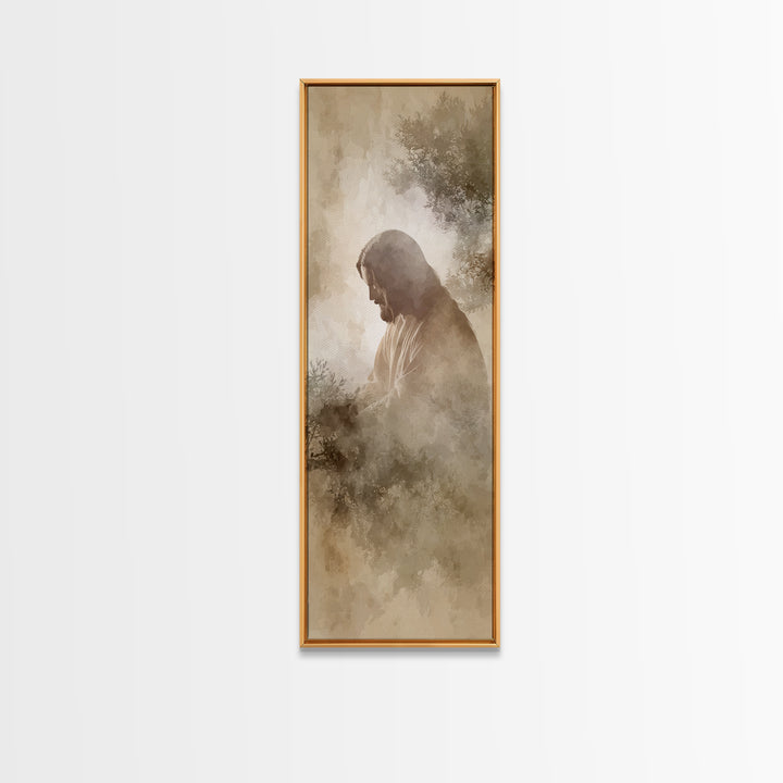 Sacred Stillness – Framed Canvas Print – Christian Art – Jesus Painting – Skinny Art – Christian Wall Art – Modern Christian Art