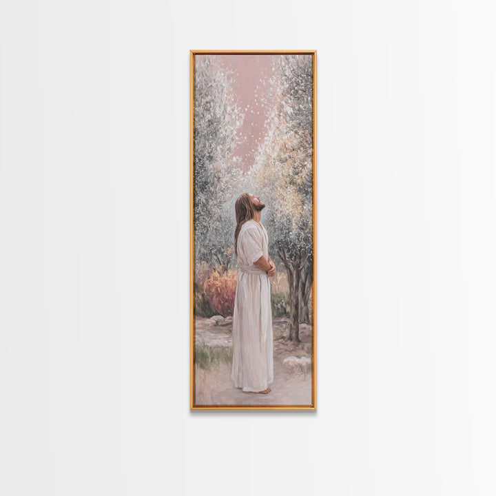 Grace In The Garden – Framed Canvas Print – Christian Art Canvas – Christian Wall Art – Tall Skinny Art Print – Jesus Painting – Christian