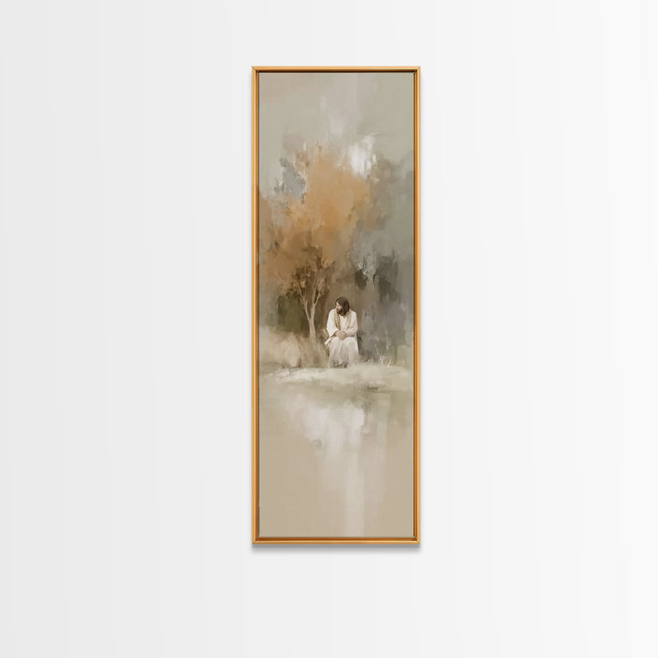 Quiet Divine Moment – Framed Canvas Print – Christian Wall Art – Christian Art – Narrow Art – Jesus Painting – Subtle Christian Art