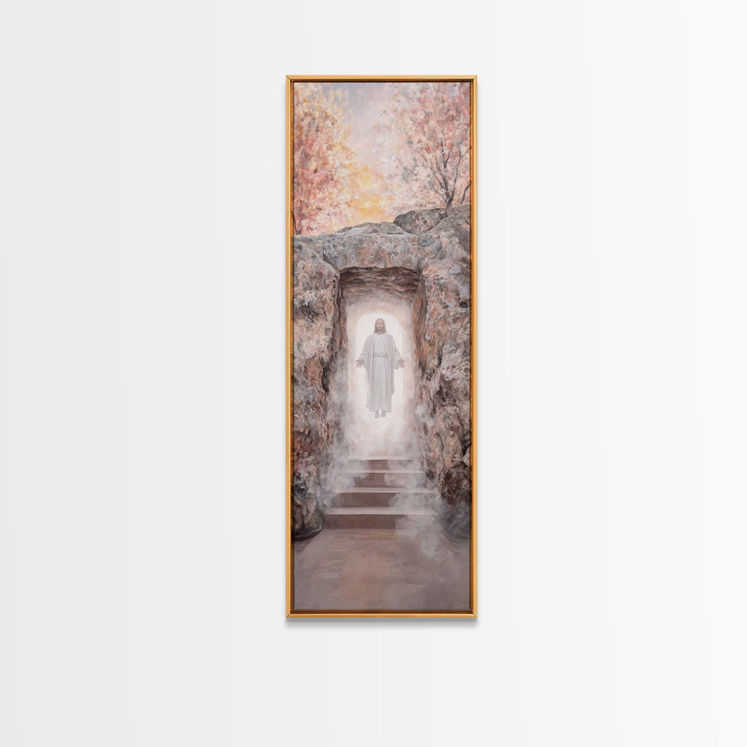 Light Of Resurrection – Framed Canvas Print – Christian Art – Christian Wall Art – Narrow Art – Jesus Painting – Christian Art Canvas