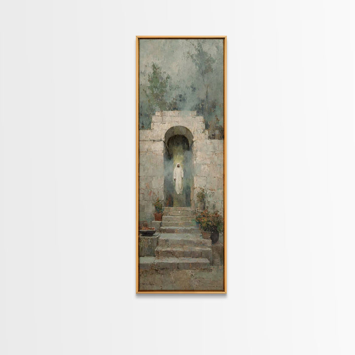 Risen Dawn Glory - Framed Canvas Print - Tall Narrow Wall Art - Christian Wall Art - Jesus Painting - Christian Art Canvas - Christian Deco