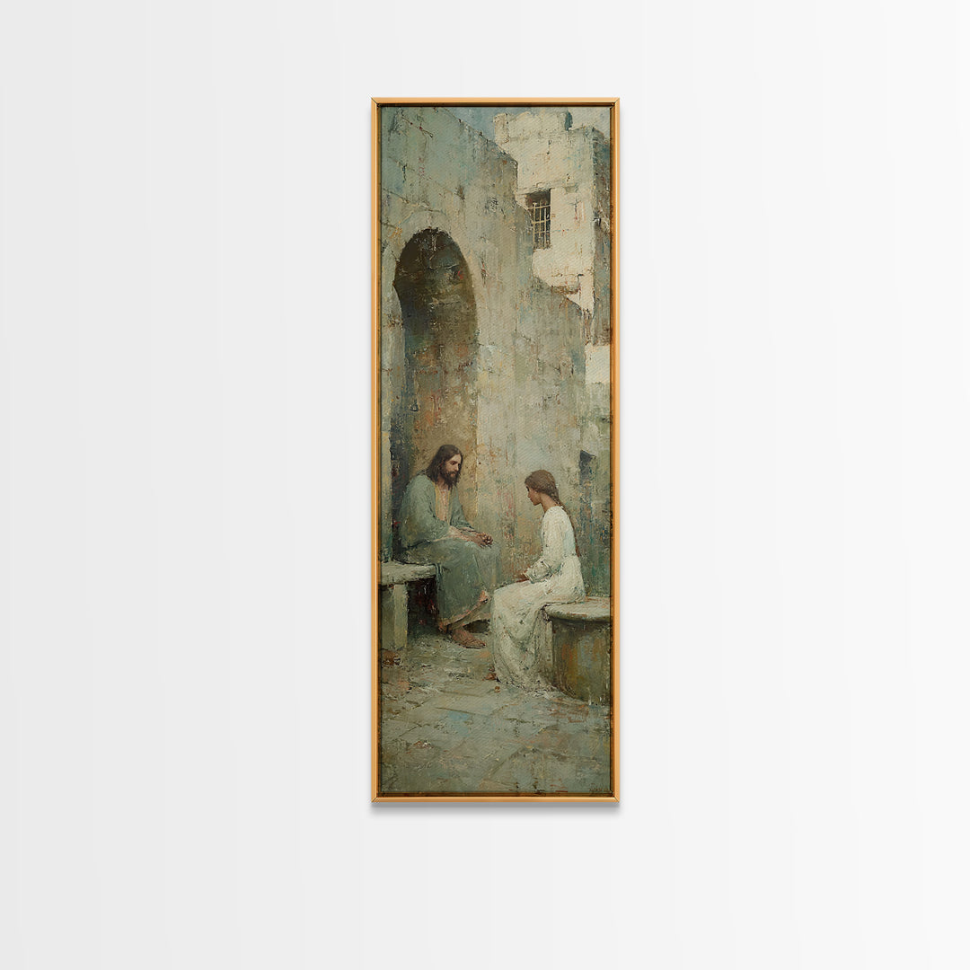 Quiet Well Moment – Framed Canvas Print – Skinny Art – Christian Wall Art – Jesus Painting – Christian Art Canvas – Christian Gift