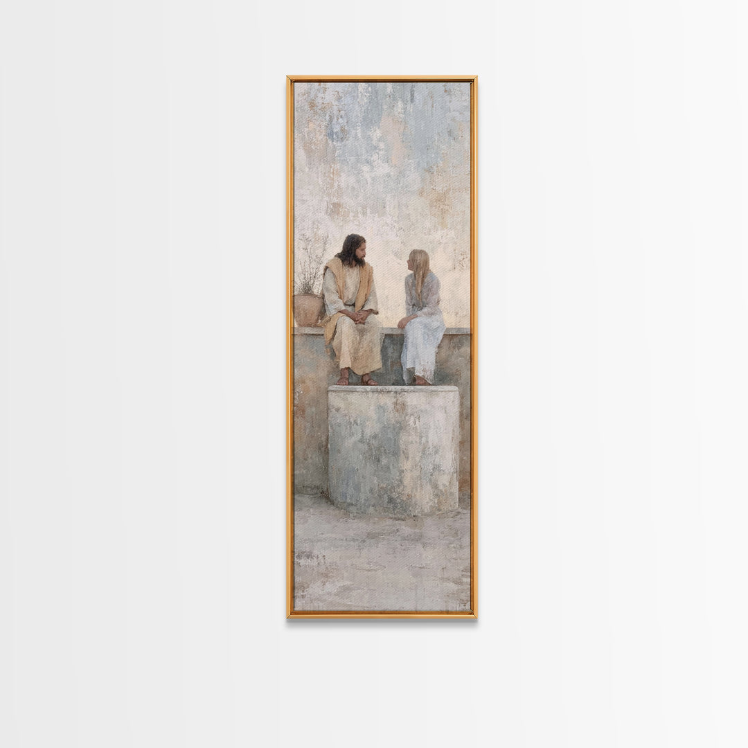 Desert Well Peace – Framed Canvas Print – Narrow Art – Christian Art – Jesus Painting – Christian Art Canvas – Christian Wall Art