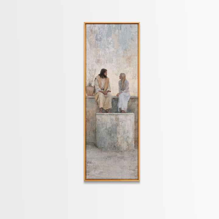 Desert Well Peace – Framed Canvas Print – Narrow Art – Christian Art – Jesus Painting – Christian Art Canvas – Christian Wall Art