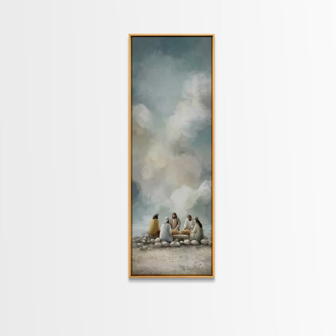 Warm Light Communion – Framed Canvas Print – Tall Skinny Art Print – Christian Art – Jesus Painting – Christian Art Canvas – Christian Wall