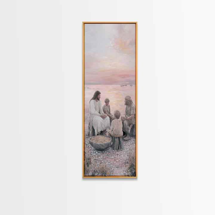 Sunrise Sharing Peace – Framed Canvas Print – Tall Skinny Art Print – Christian Art Canvas – Christian Wall Art – Jesus Painting – Christma
