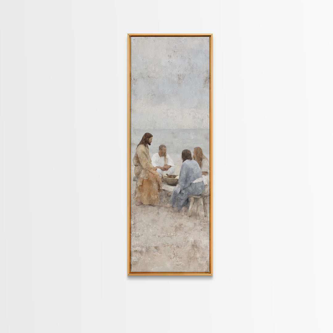 Quiet Beach Gathering – Framed Canvas Print – Tall Narrow Wall Art – Christian Wall Art – Christian Art Canvas – Jesus Painting – Christian