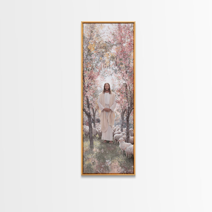 Garden Shepherd Light – Framed Canvas Print – Skinny Art – Christian Art Canvas – Christian Wall Art – Jesus Painting – Christian Decor – C