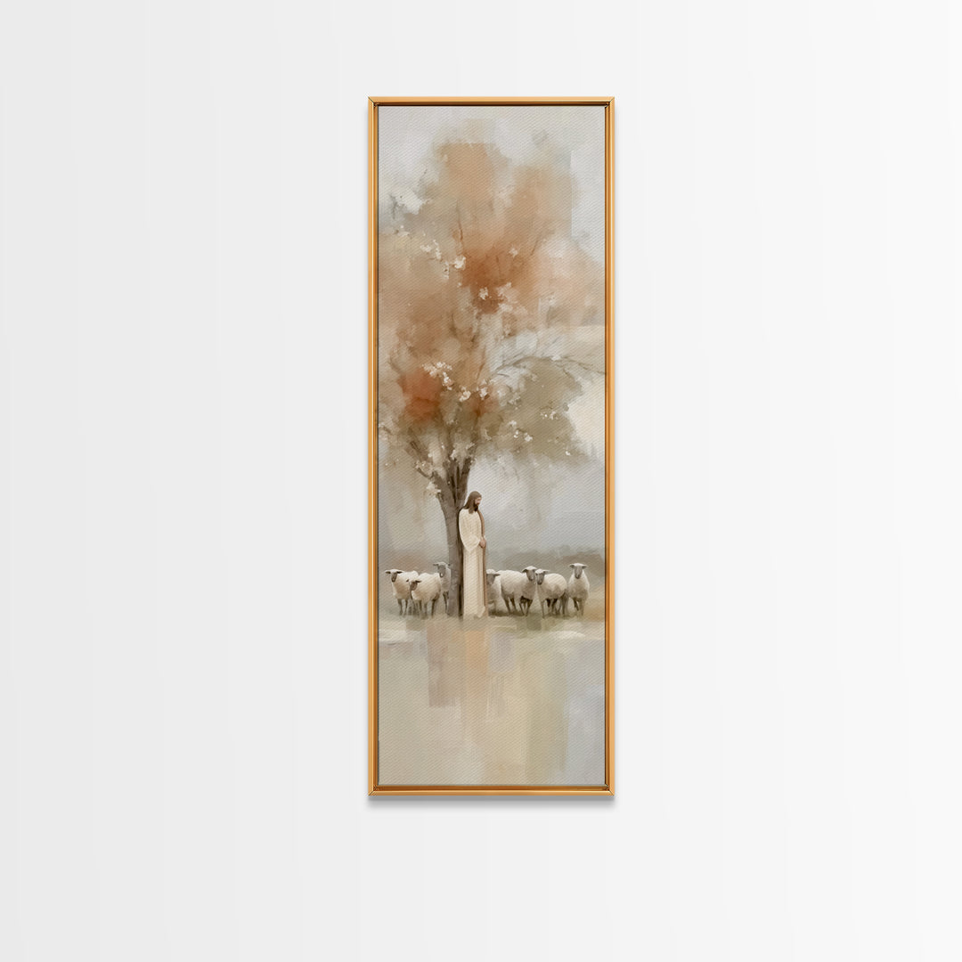 Gentle Orchard Watch – Framed Canvas Print – Skinny Art – Christian Art Canvas – Christian Wall Art – Jesus Painting – Christian Christmas