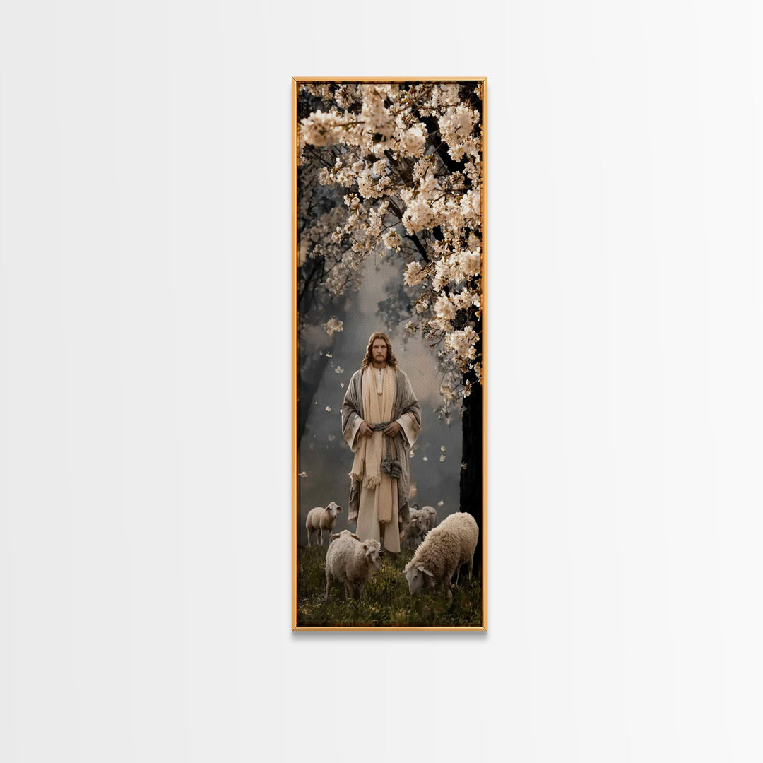 Blossoms Of Grace – Framed Canvas Print – Tall Narrow Wall Art – Christian Wall Art – Jesus Painting – Christian Art Canvas – Christmas Art
