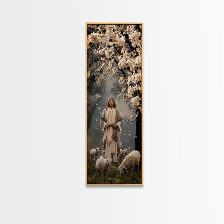 Blossoms Of Grace – Framed Canvas Print – Tall Narrow Wall Art – Christian Wall Art – Jesus Painting – Christian Art Canvas – Christmas Art