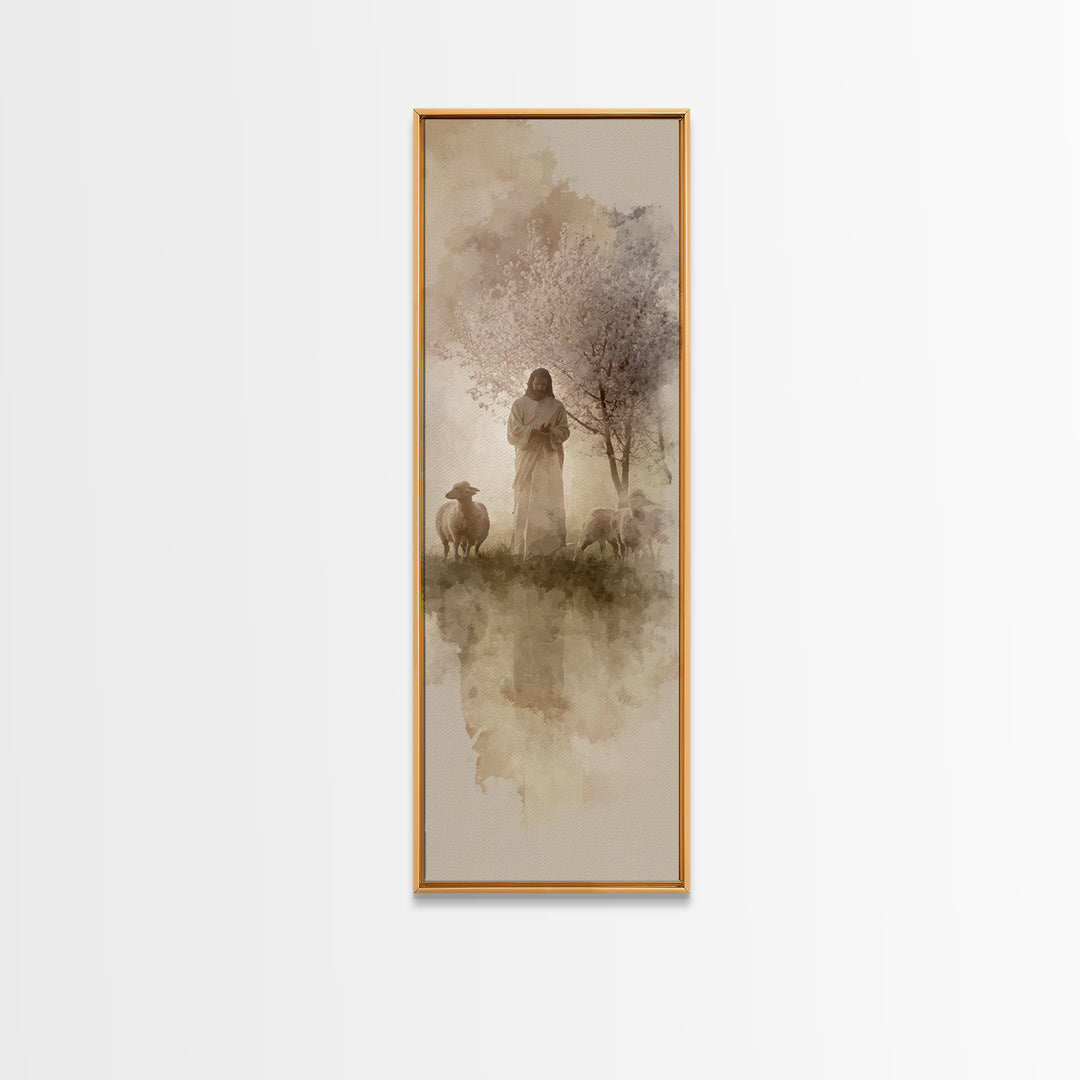 Pastoral Glory | Framed Canvas Print | Tall Skinny Art Print | Jesus Painting | Christian Art Canvas | Christian Wall Art | Christmas Art
