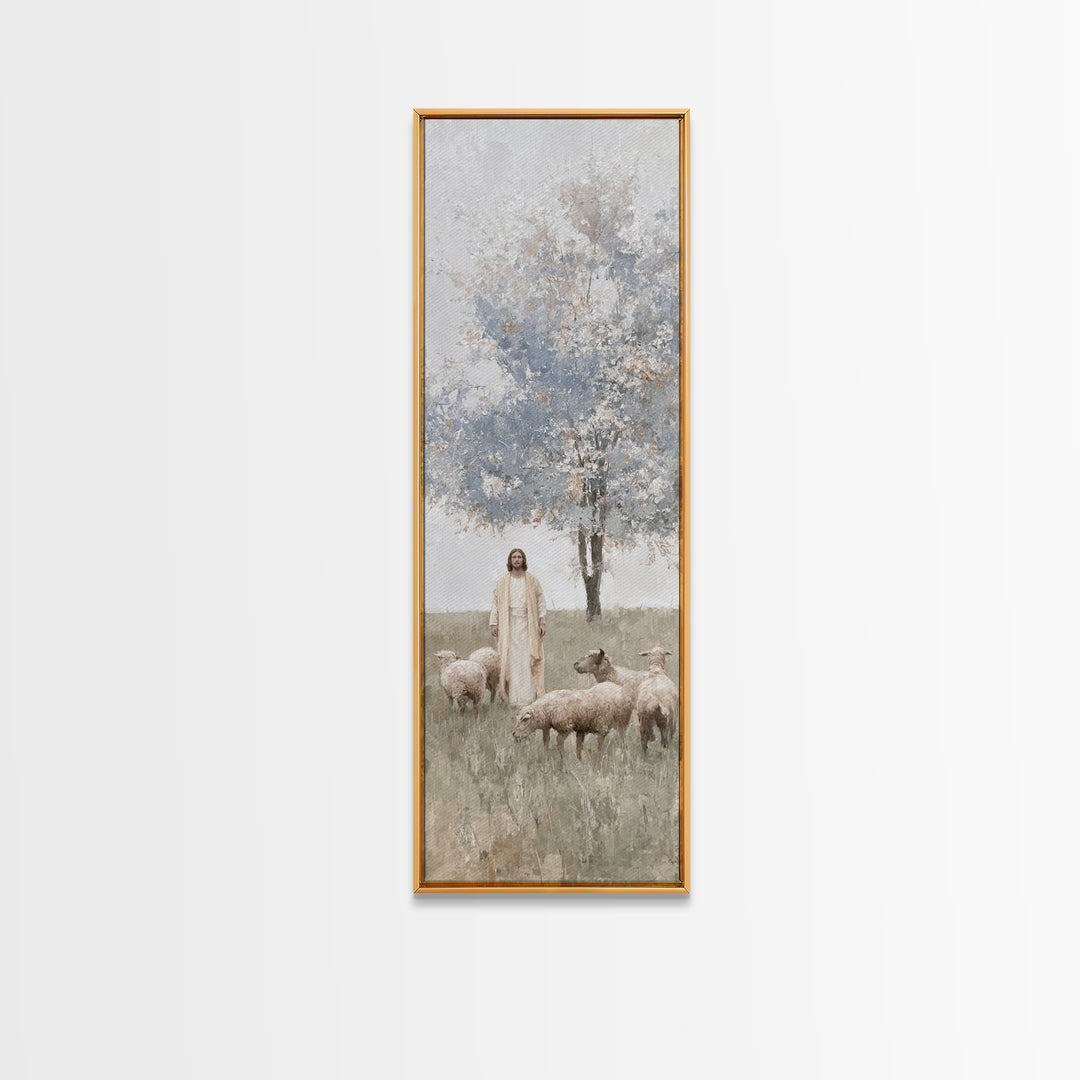 Shepherd’s Stillness, Framed Canvas Print, Skinny Art, Christian Art Canvas, Jesus Painting, Christian Wall Art, Christian Christmas Art