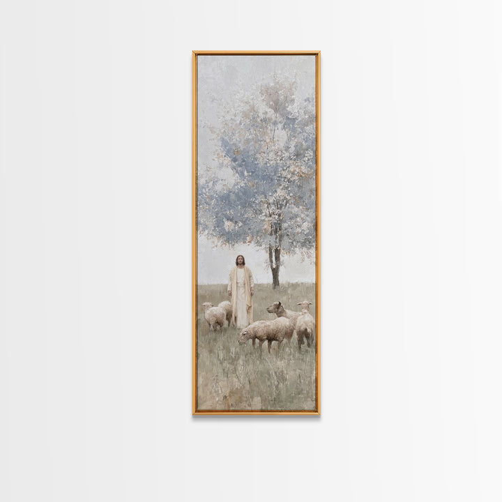 Shepherd’s Stillness, Framed Canvas Print, Skinny Art, Christian Art Canvas, Jesus Painting, Christian Wall Art, Christian Christmas Art