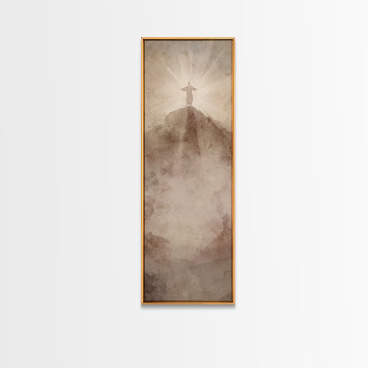 Hilltop Radiance | Framed Canvas Print | Tall Narrow Wall Art | Jesus Painting | Christian Wall Art | Christian Art Canvas | Christmas Art