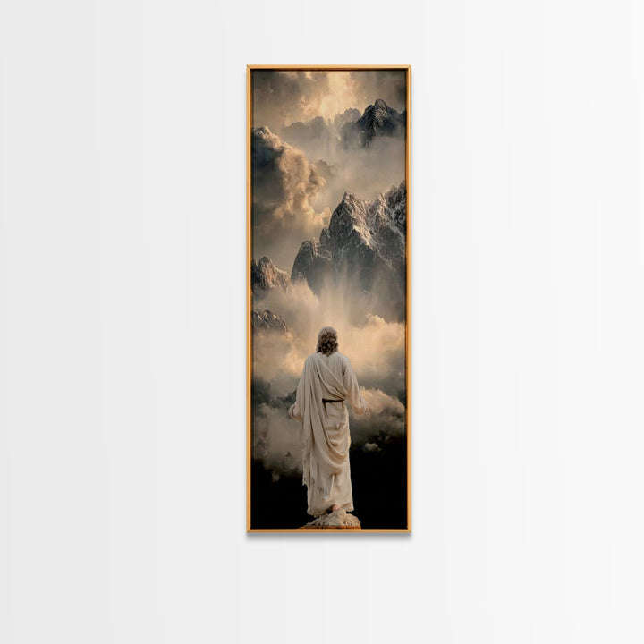 Sacred Summit Calm, Framed Canvas Print, Tall Skinny Art Print, Christian Wall Art, Christian Art Canvas, Jesus Painting, Christmas Art