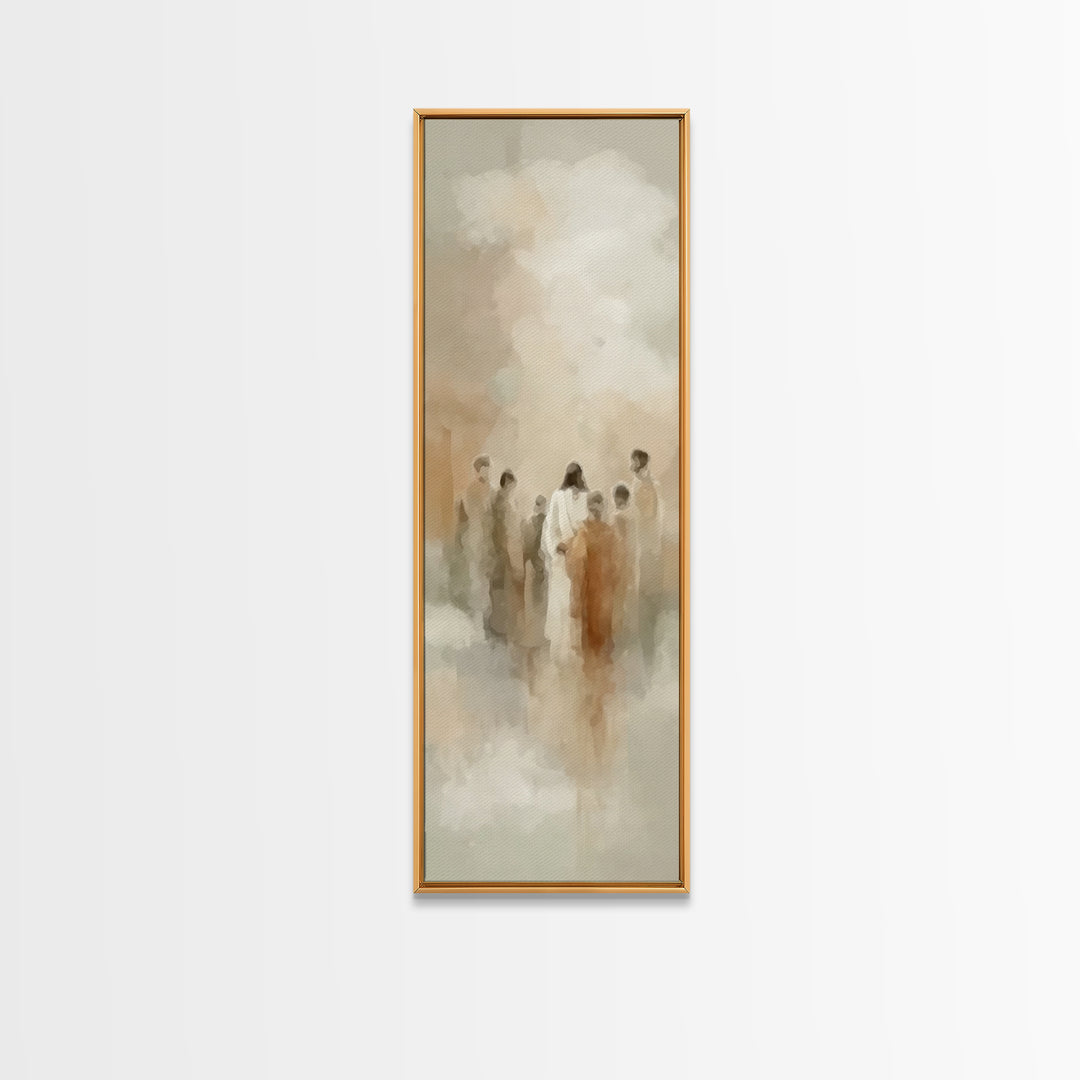 Sacred Meeting | Framed Canvas Print | Tall Skinny Art Print | Christian Art Canvas | Christian Wall Art | Jesus Painting | Christmas Art