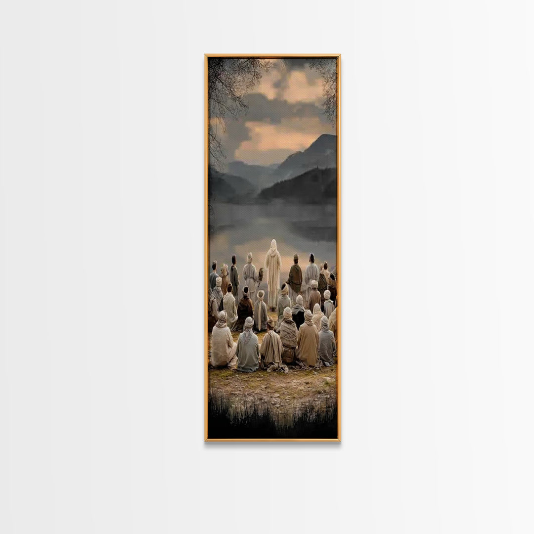 Valley Of Peace, Framed Canvas Print, Narrow Art, Christian Art Canvas, Jesus Painting, Christian Wall Art, Christmas Art
