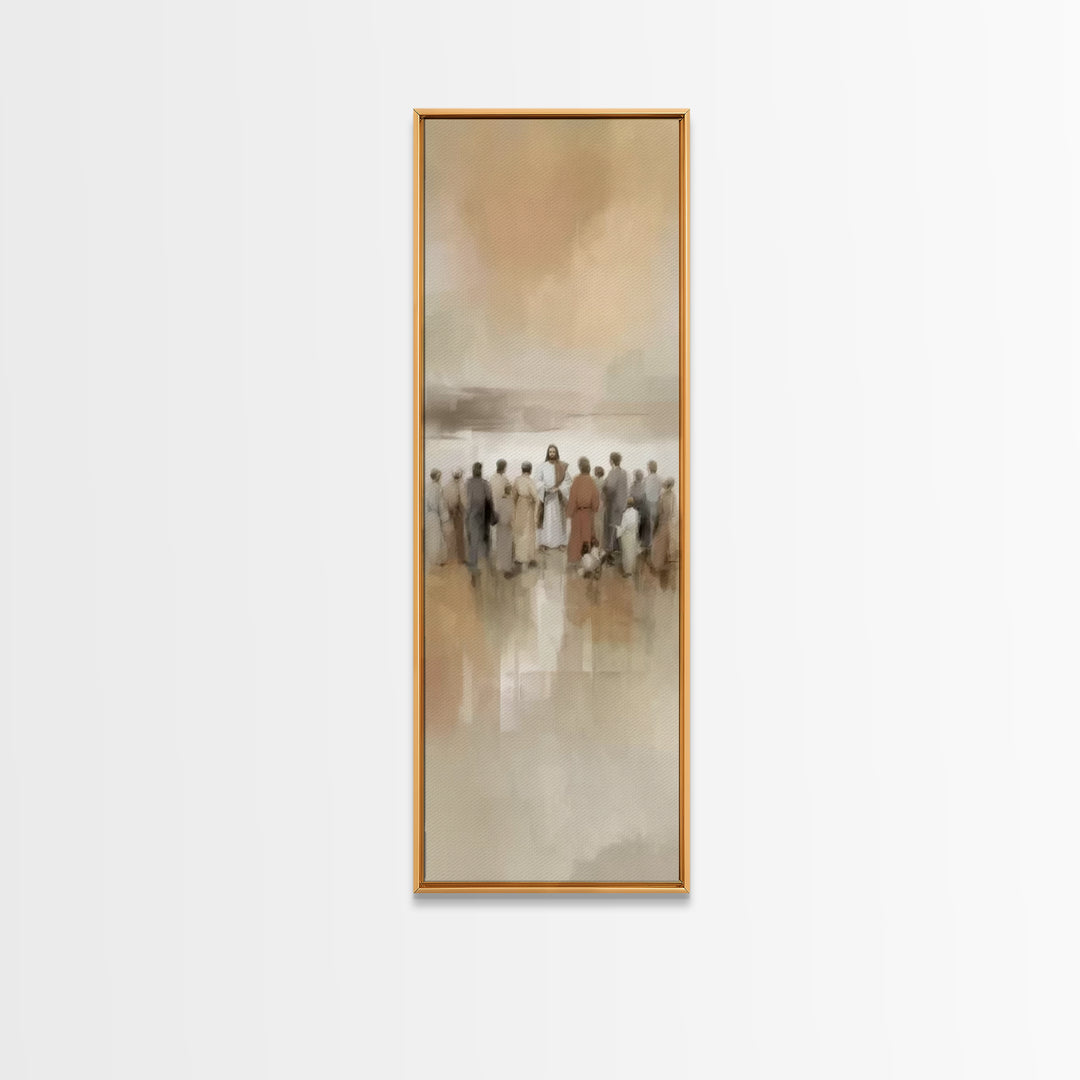 Sacred Gathering | Framed Canvas Print | Tall Narrow Wall Art | Christian Art Canvas | Christmas Art | Christian Painting | Jesus Painting
