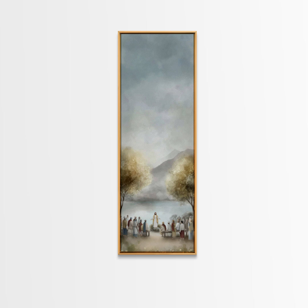 Peaceful Gathering Grace – Framed Canvas Print – Jesus Painting – Christian Art – Christian Christmas Art – Skinny Art – Christian Art Canv