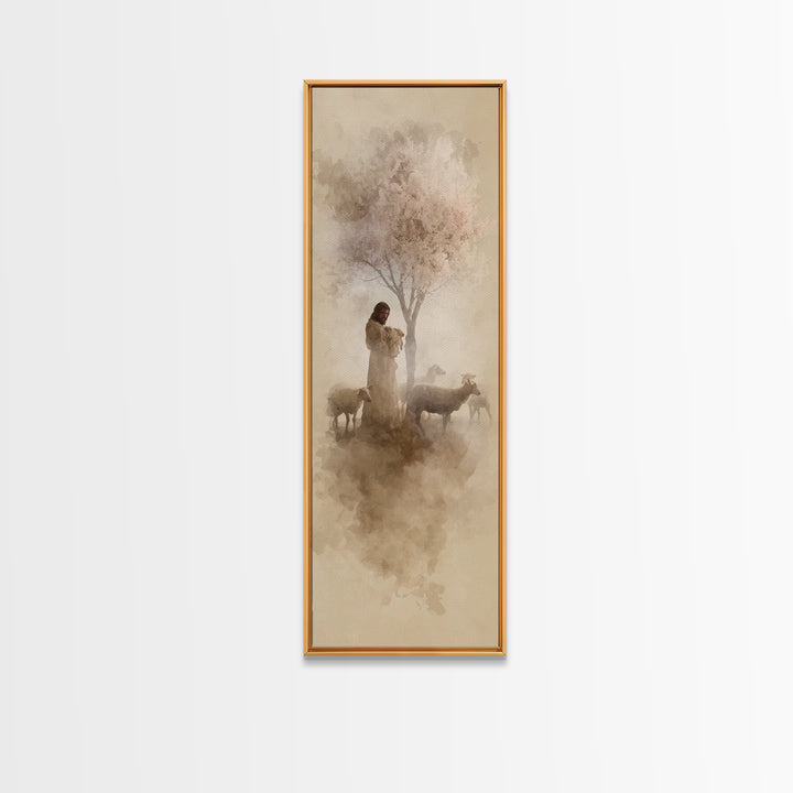 Shepherd Of Dawn – Framed Canvas Print – Christian Wall Art – Jesus Painting – Christian Christmas Art – Christian Art Canvas – Skinny Art