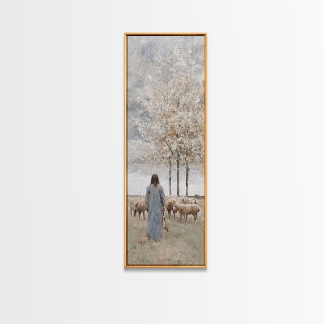 Quiet Shepherd Path - Framed Canvas Print - Christian Art Canvas - Jesus Painting - Tall Skinny Art Print - Christian Wall Art