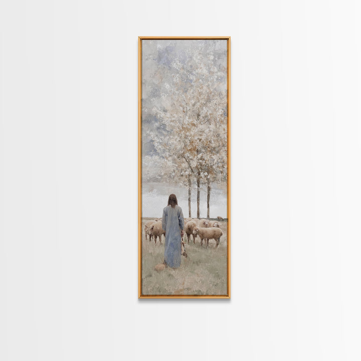 Quiet Shepherd Path - Framed Canvas Print - Christian Art Canvas - Jesus Painting - Tall Skinny Art Print - Christian Wall Art