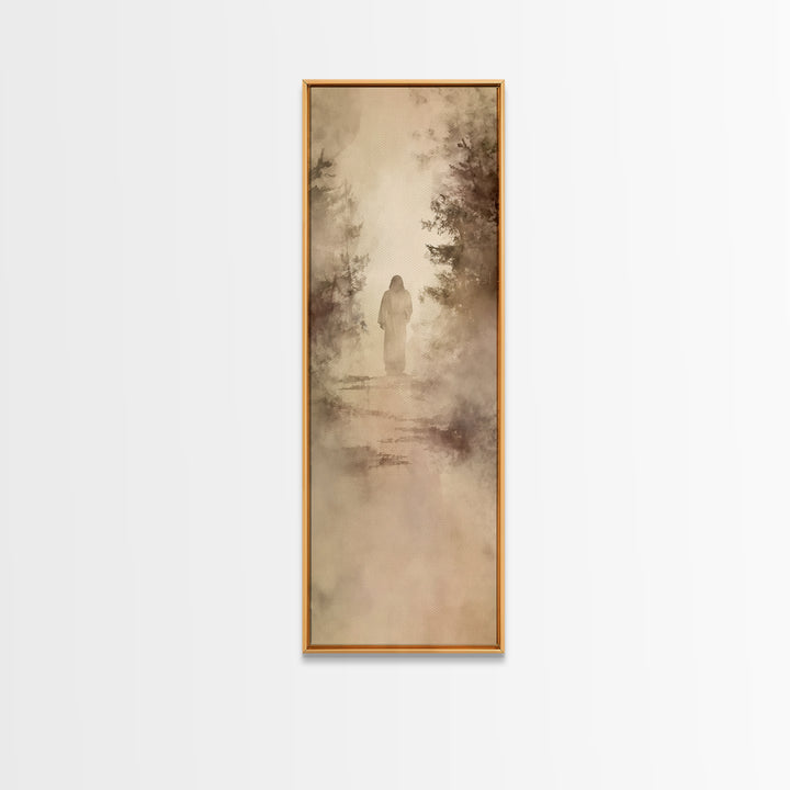 Misty Woodland Hope - Framed Canvas Print - Christian Wall Art - Jesus Painting - Narrow Art - Christian Art Canvas
