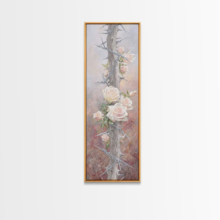 Roses Of Hope, Framed Canvas Print, Narrow Art, Christian Art, Christian Wall Art, Christian Art Canvas, Vintage Christian Art, Christian G