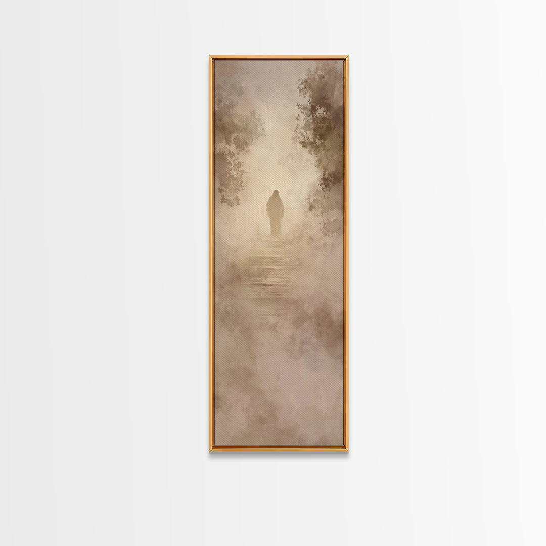 Heavenly Haze Journey - Framed Canvas Print - Christian Art Canvas - Jesus Painting - Narrow Art - Christian Wall Art