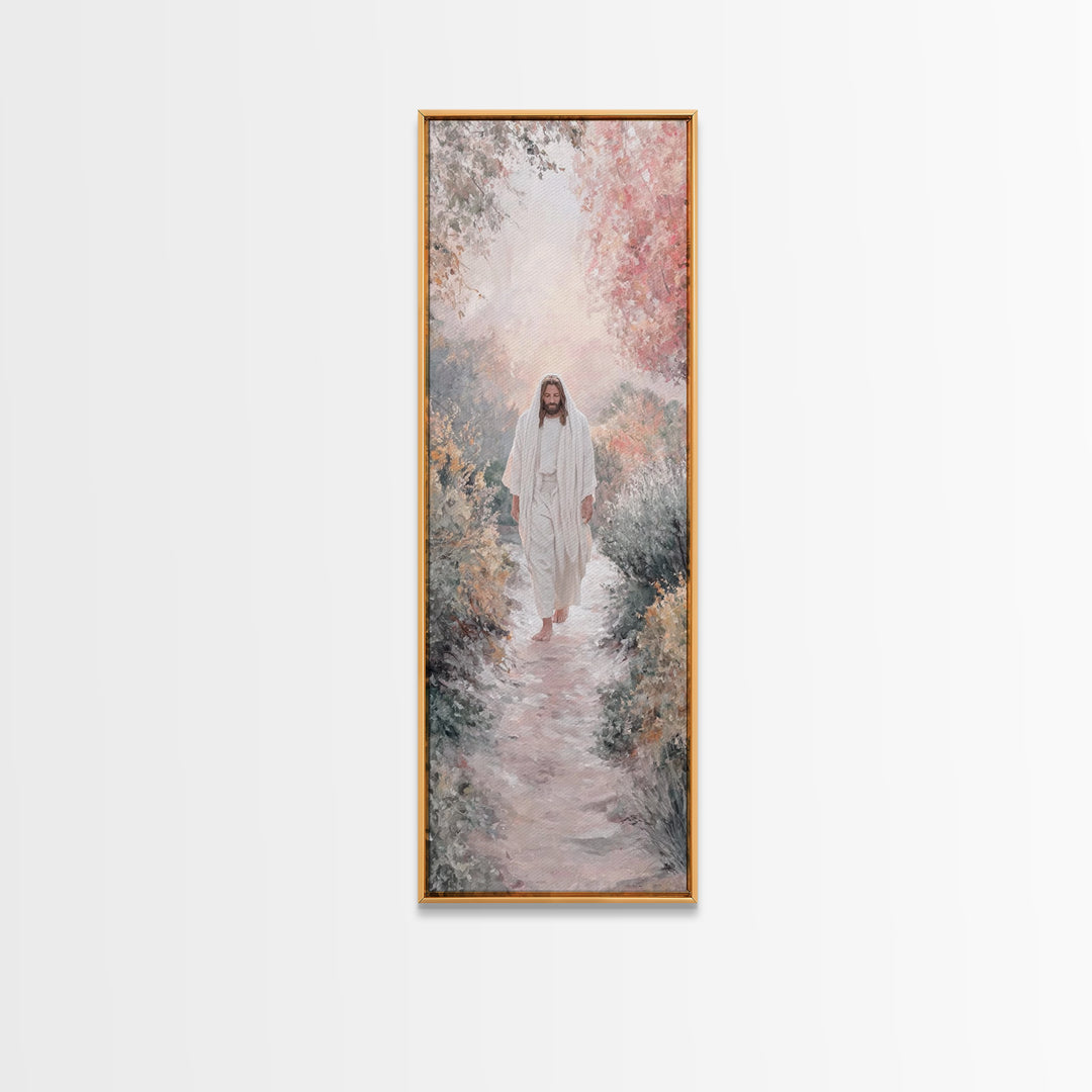 Garden Light Promise | Framed Canvas Print | Christian Art Canvas | Jesus Painting | Narrow Art | Christian Wall Art
