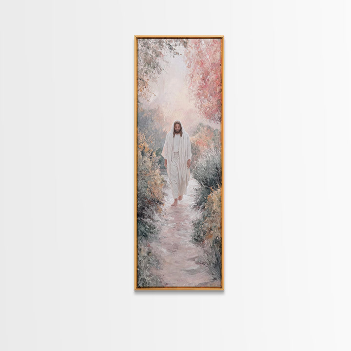 Garden Light Promise | Framed Canvas Print | Christian Art Canvas | Jesus Painting | Narrow Art | Christian Wall Art