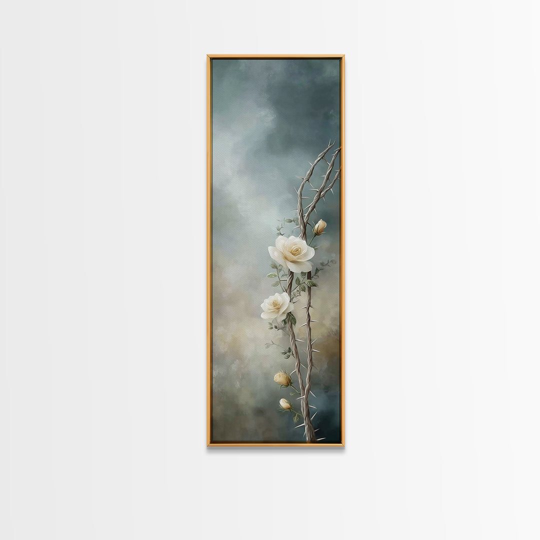 Blooming Redemption – Framed Canvas Print – Tall Skinny Art Print – Christian Wall Art – Moody Christian Art – Christian Art Canvas – Chris