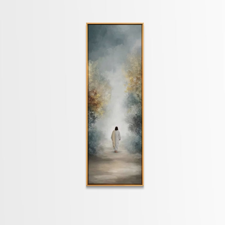 Soft Dawn Passage, Framed Canvas Print, Christian Wall Art, Jesus Painting, Tall Narrow Wall Art, Christian Art Canvas