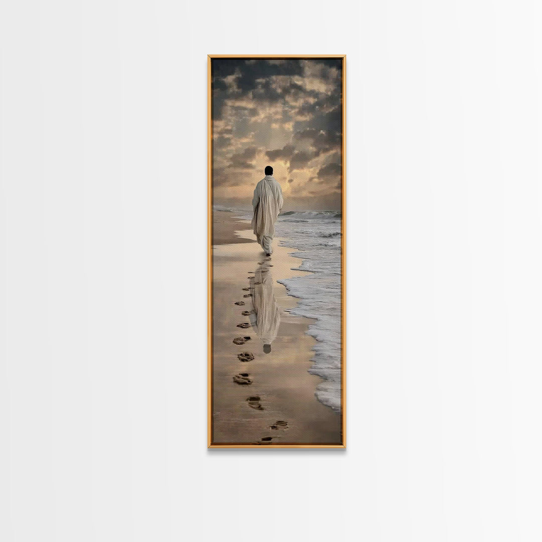 Footsteps Of Faith – Framed Canvas Print – Christian Art Canvas – Tall Skinny Art Print – Christmas Art – Jesus Painting – Christian Wall A