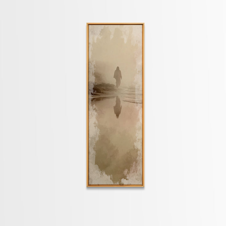 Silent Shore Promise – Framed Canvas Print – Jesus Painting – Christmas Art – Tall Skinny Art Print – Christian Wall Art – Christian Art Ca