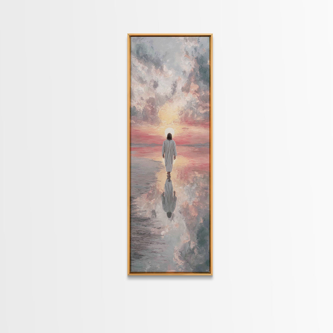 Sunset Glory Walk – Framed Canvas Print – Tall Skinny Art Print – Christian Art Canvas – Christian Wall Art – Jesus Painting – Christian Ar