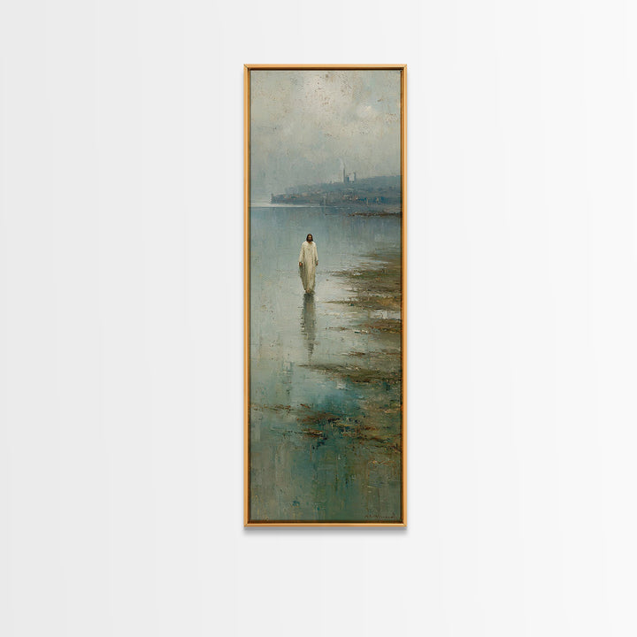 Silent Waters Peace – Framed Canvas Print – Tall Narrow Wall Art – Jesus Painting – Christian Art Canvas – Christian Wall Art – Christian A