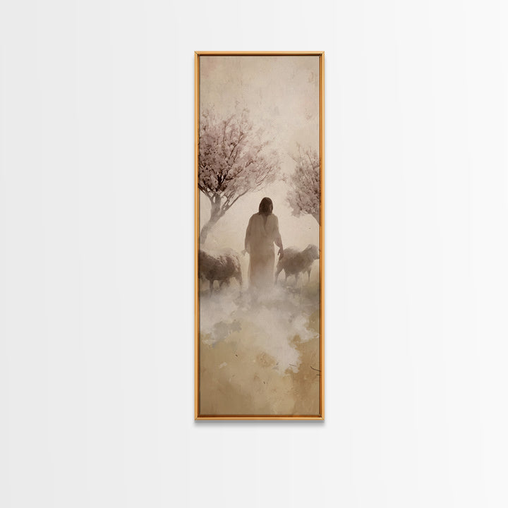 Shepherd’s Gentle Bloom – Framed Canvas Print – Skinny Art – Christian Wall Art – Christian Art Canvas – Jesus Painting – Christian Art