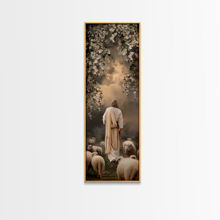 Evening Shepherd Watch – Framed Canvas Print – Tall Skinny Art Print – Christian Art Canvas – Christian Wall Art – Jesus Painting – Christi
