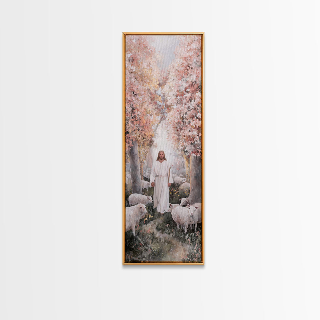 Blossoms Of Faith | Framed Canvas Print | Christian Art Canvas | Jesus Painting | Tall Skinny Art Print | Christian Wall Art | Christmas Ar