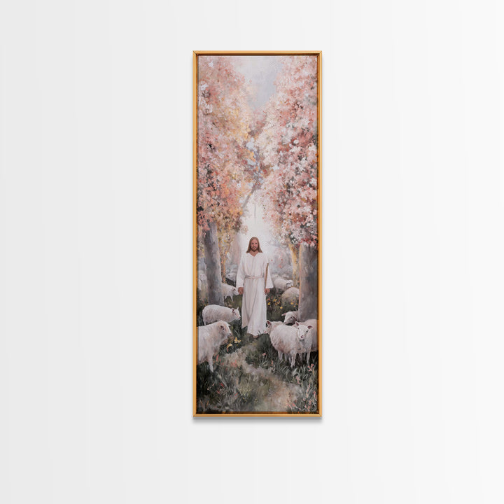 Blossoms Of Faith | Framed Canvas Print | Christian Art Canvas | Jesus Painting | Tall Skinny Art Print | Christian Wall Art | Christmas Ar