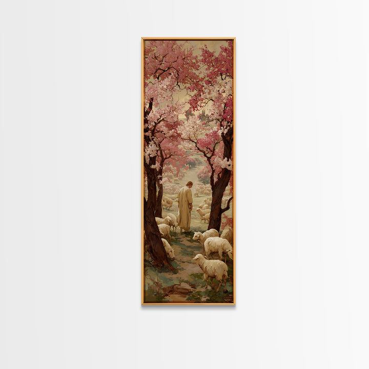 Path Of The Shepherd, Framed Canvas Print, Christian Wall Art, Jesus Painting, Skinny Art, Christian Art Canvas, Christmas Art
