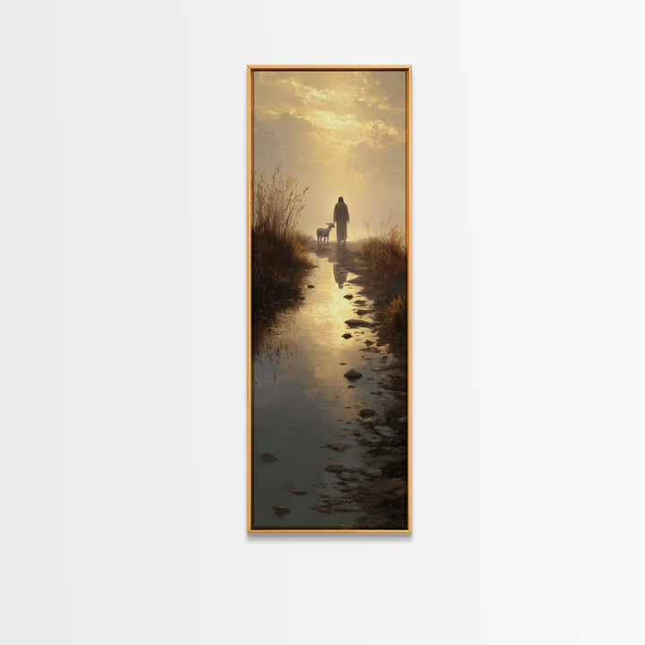 Shepherd’s Gentle Path | Framed Canvas Print | Christian Art Canvas | Narrow Art | Jesus Painting | Christian Wall Art | Christmas Art