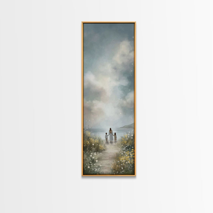 Coastal Bloom Peace – Framed Canvas Print – Christian Art Canvas – Jesus Painting – Narrow Art – Christian Wall Art – Christmas Art