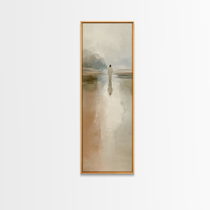 Silent Water Path, Framed Canvas Print, Christian Art Canvas, Tall Narrow Wall Art, Jesus Painting, Moody Christian Art, Framed Christian A