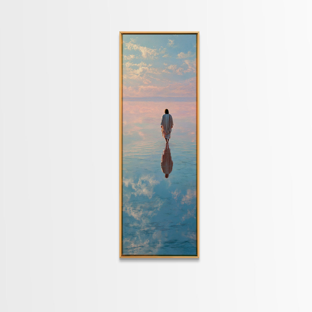 Heaven’s Reflection – Framed Canvas Print – Christian Art Print – Tall Narrow Wall Art – Jesus Painting – Christian Christmas Art – Modern