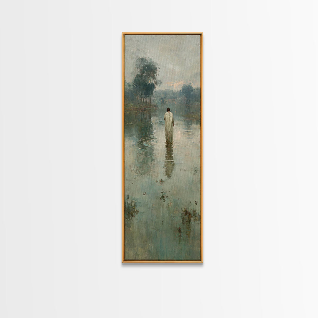 Quiet River Mercy | Framed Canvas Print | Christian Art Canvas | Tall Skinny Art Print | Jesus Wall Art | Vintage Christian Art | Christian