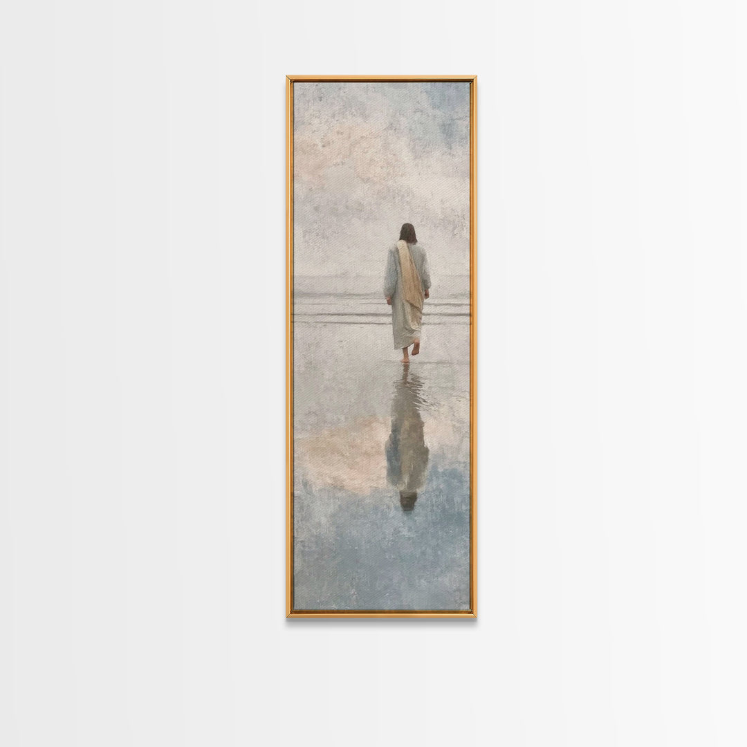 Shore Of Stillness, Framed Canvas Print, Christian Paintings, Skinny Art, Jesus Art Print, Modern Christian Art, Christian Christmas Decor,